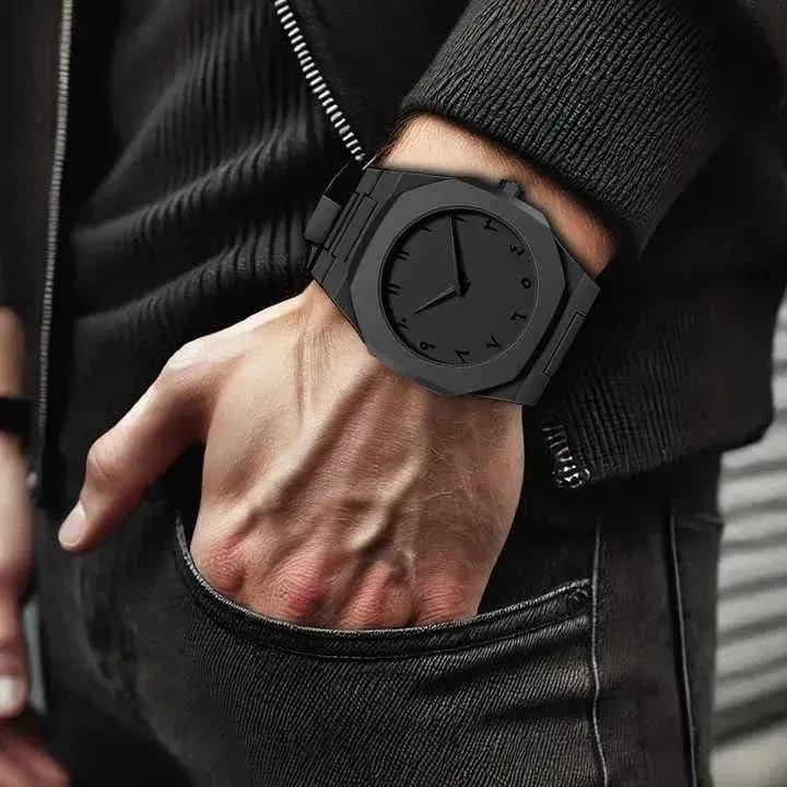 Men Black Carbon Fiber Arabic Dial Watch 4"