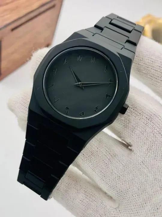 Men Black Carbon Fiber Arabic Dial Watch 4"