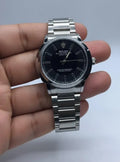 Men's Stainless Steel Black Dial Quartz Watch 34mm