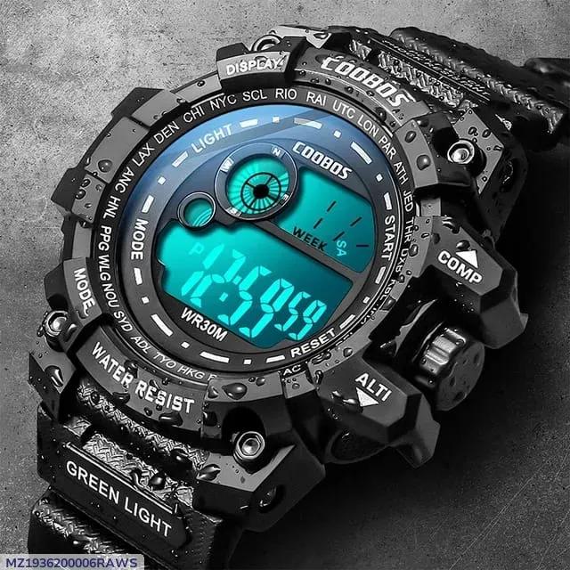 Men's Sports Watch Black Blue Water Resistant 24Hr Display
