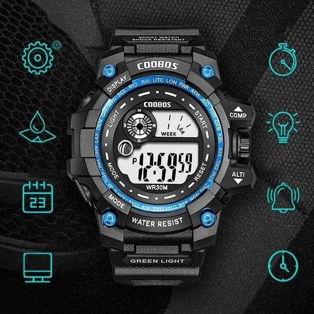 Men's Sports Watch Black Blue Water Resistant 24Hr Display